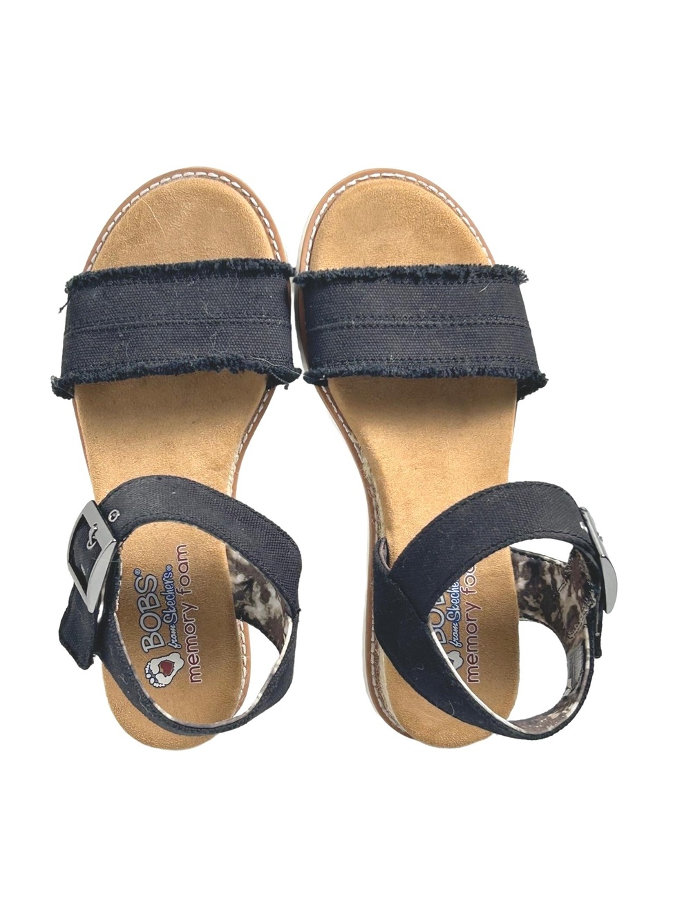 BOBS from Skechers Black Memory Foam Sandals with Buckle Strap, Size 7